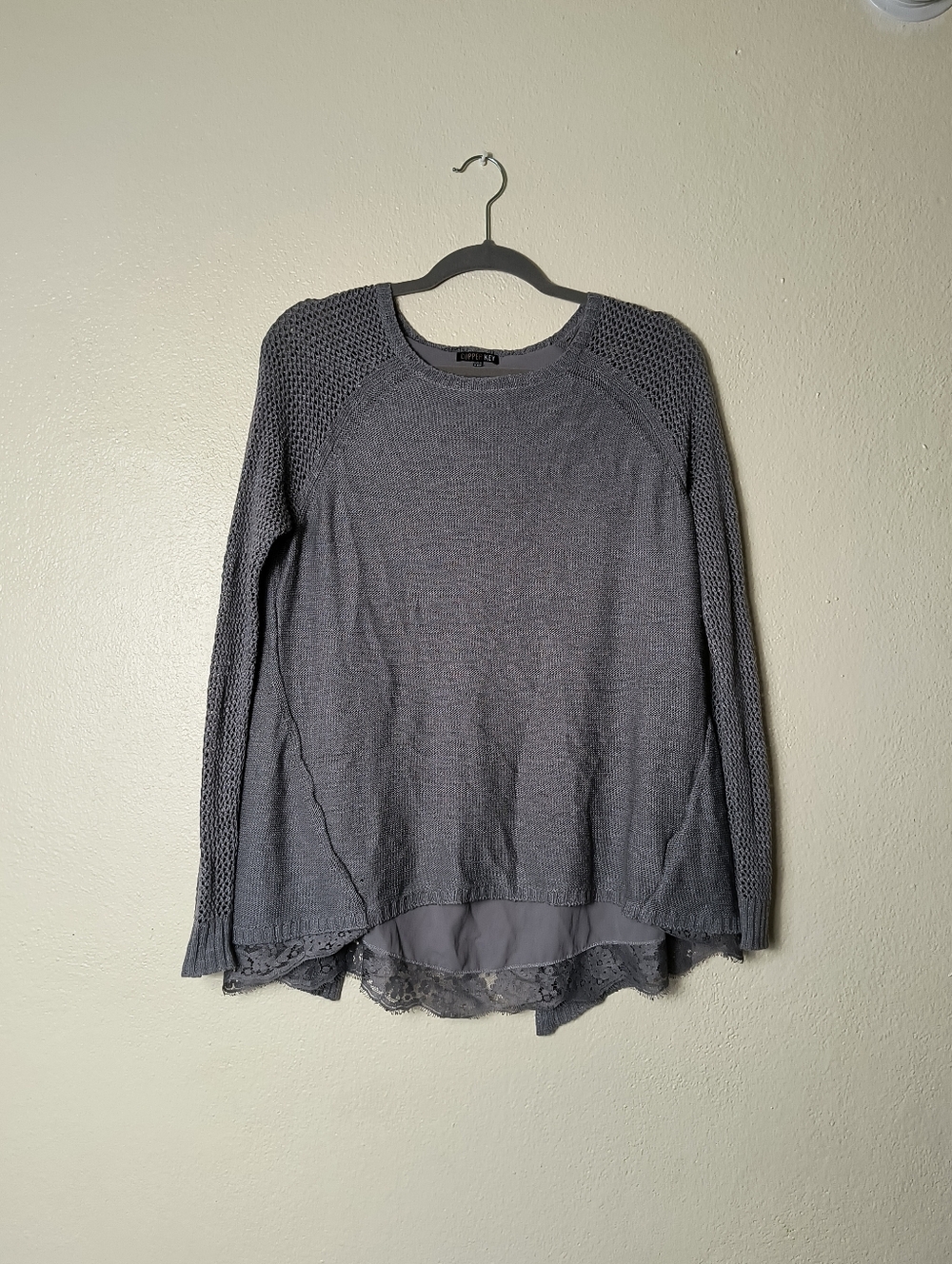 Copper Key L Gray Layered Lace-Hem Pullover Tunic Top